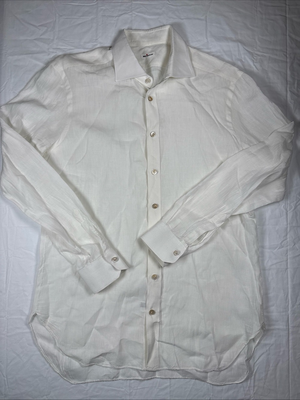 Kiton Men's White Linen Button-Up Shirt